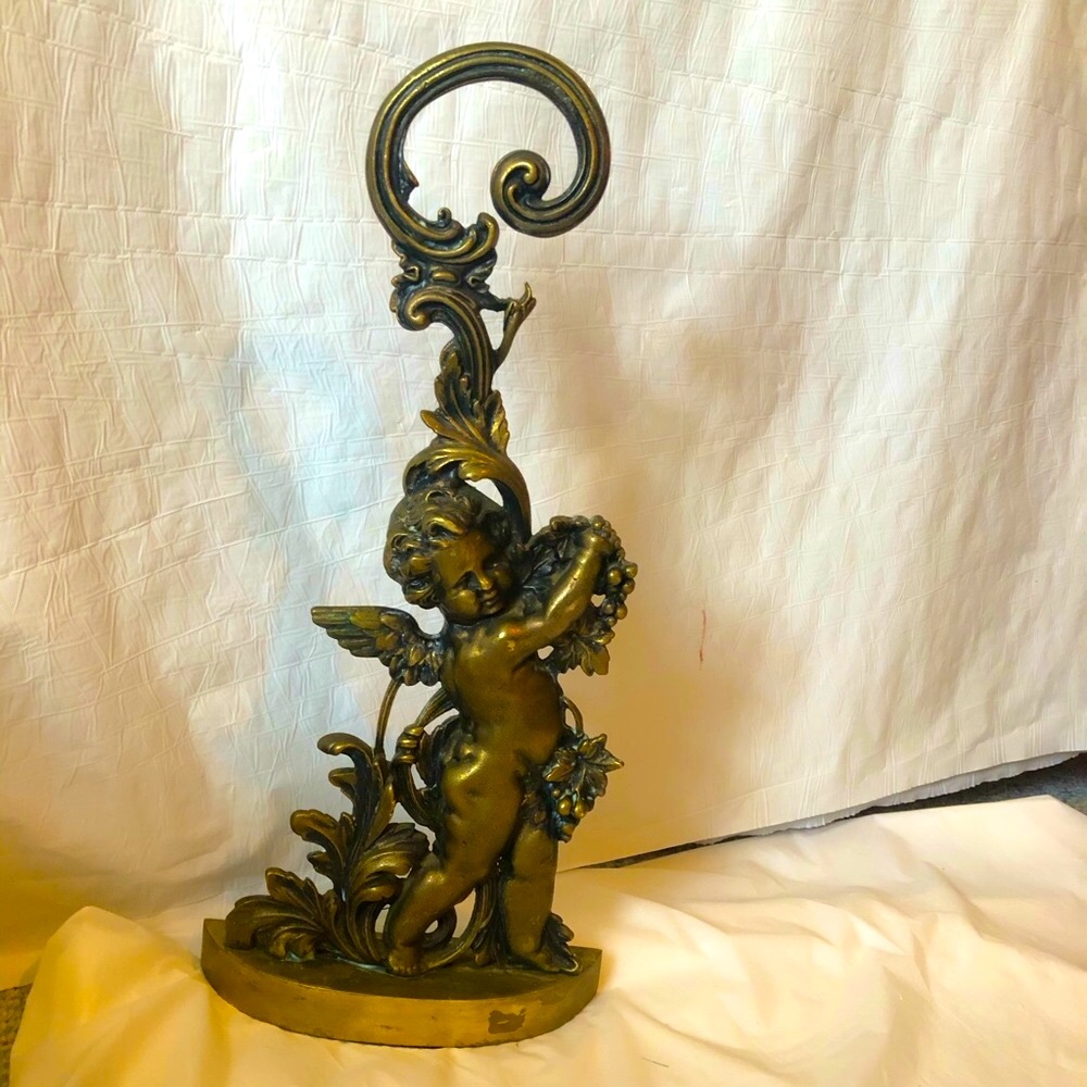 British Victorian Cherub: antique in brass & cast iron - large - Peerage England